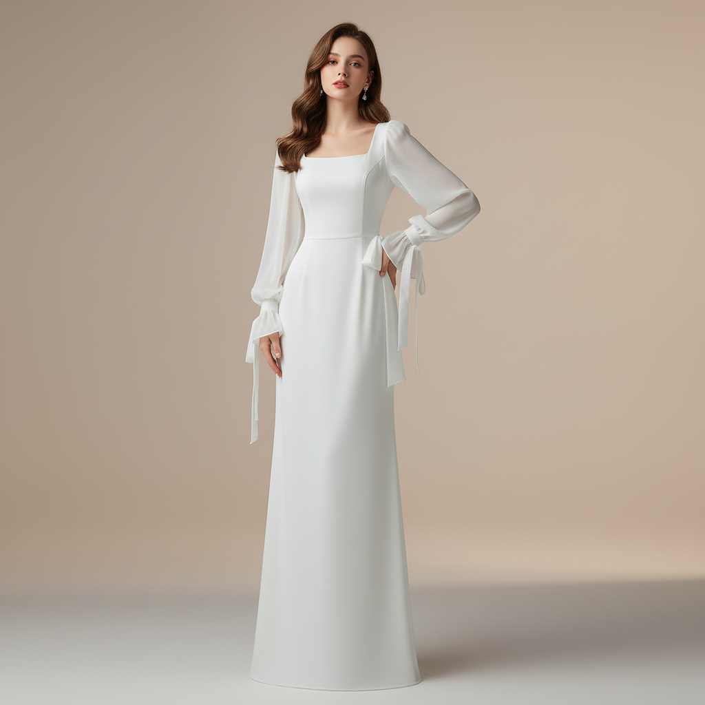 Elegantes Maxi Kleid mit Langarm und Quadratischem Ausschnitt | Damenmode