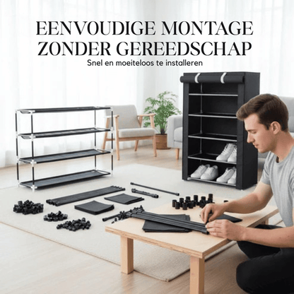 Schuhschrank mit Stoffbezug – Stahlgestell & 6 oder 8 Ebenen