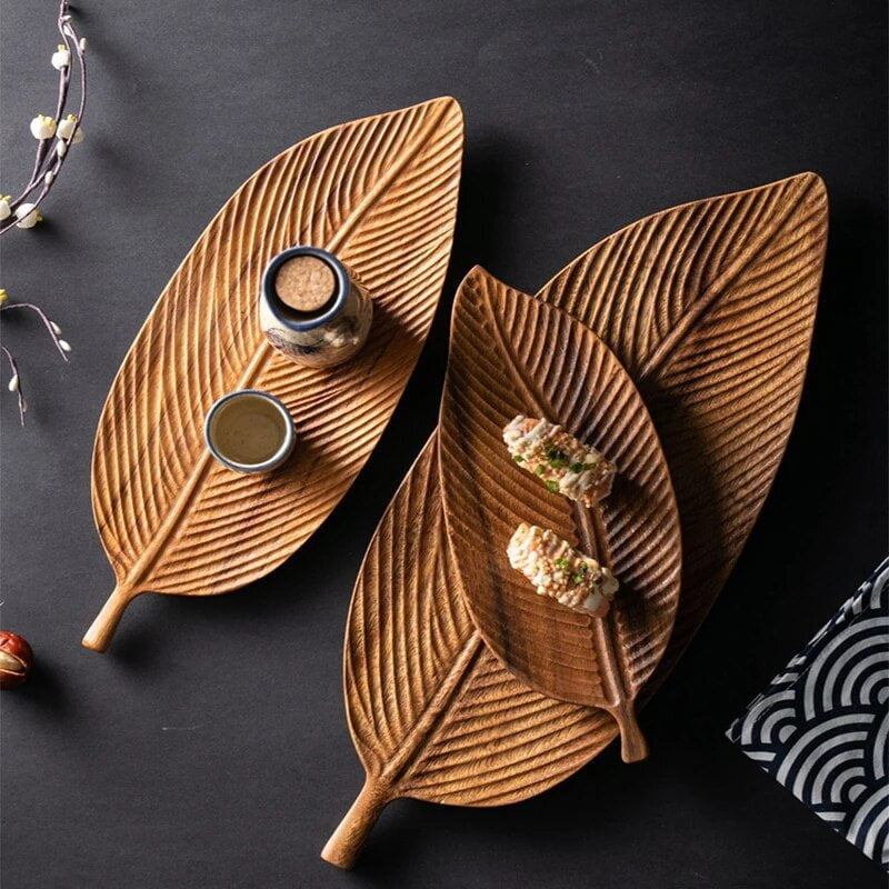 Holz-Blatt-Serviertablett – Dekoratives Design & Mit Griff