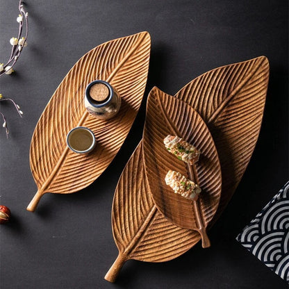 Holz-Blatt-Serviertablett – Dekoratives Design & Mit Griff