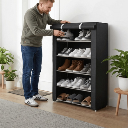 Schuhschrank mit Stoffbezug – Stahlgestell & 6 oder 8 Ebenen