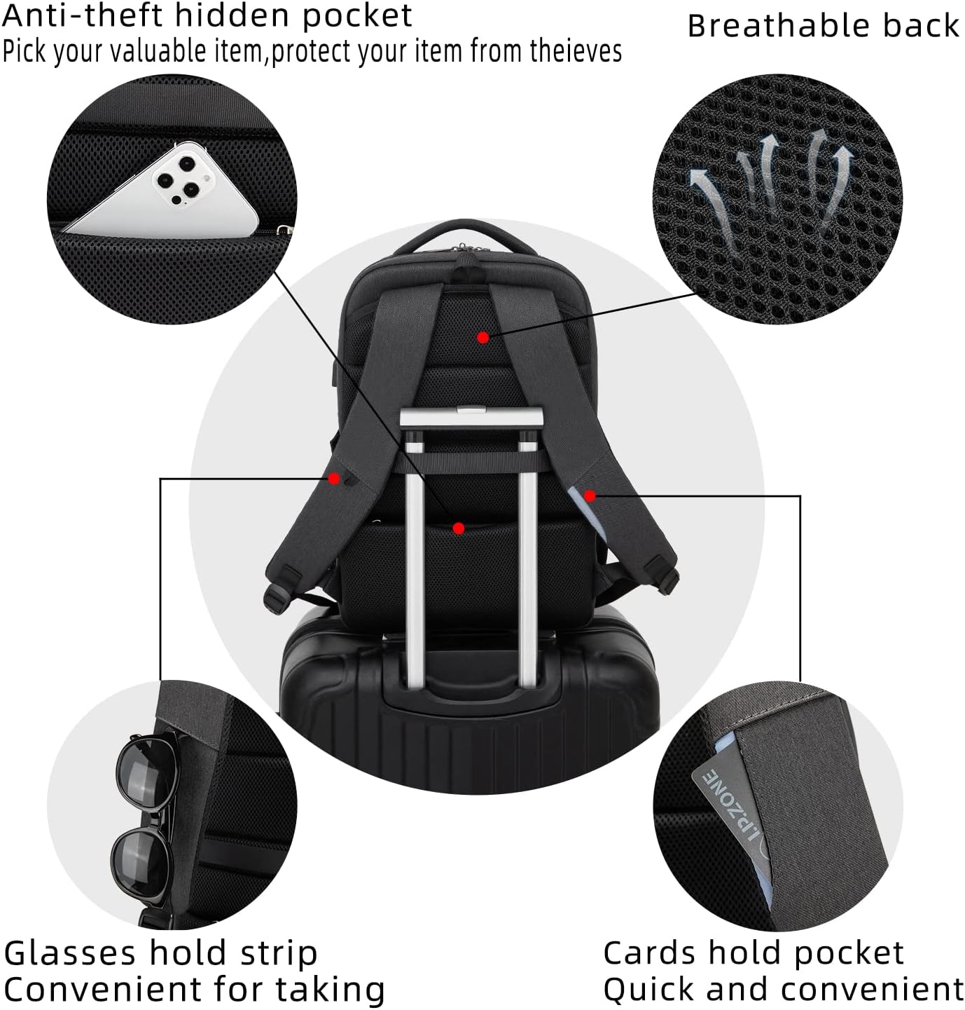 Wasserdichter Laptop-Reiserucksack – USB-Ladeport & Organizer-Fächer