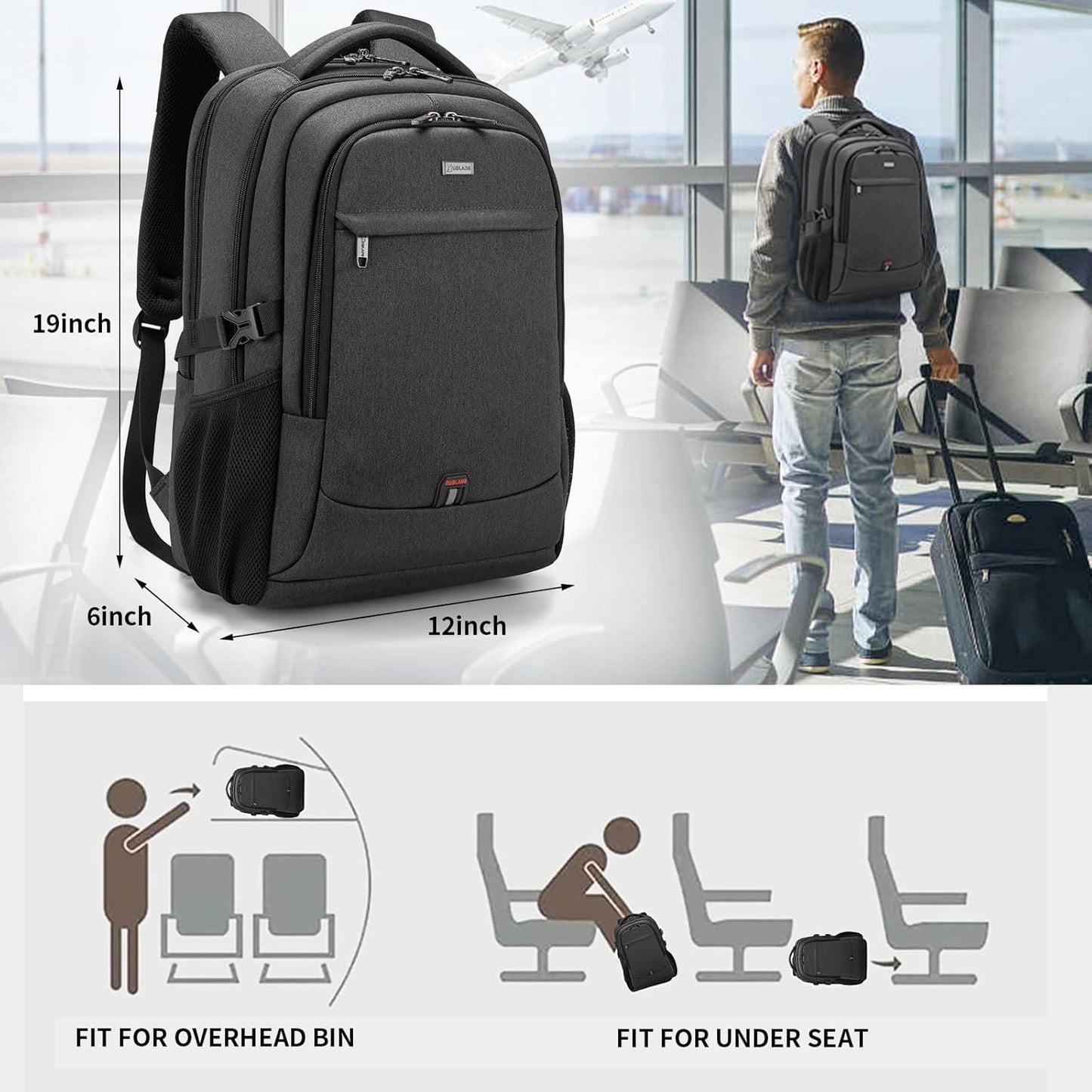 Wasserdichter Laptop-Reiserucksack – USB-Ladeport & Organizer-Fächer