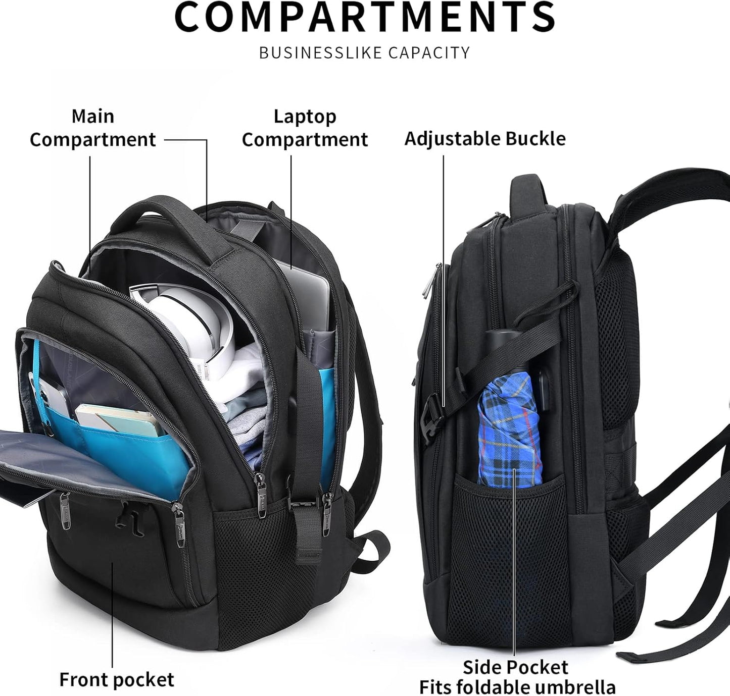 Wasserdichter Laptop-Reiserucksack – USB-Ladeport & Organizer-Fächer