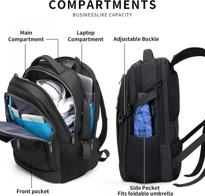 Wasserdichter Laptop-Reiserucksack – USB-Ladeport & Organizer-Fächer