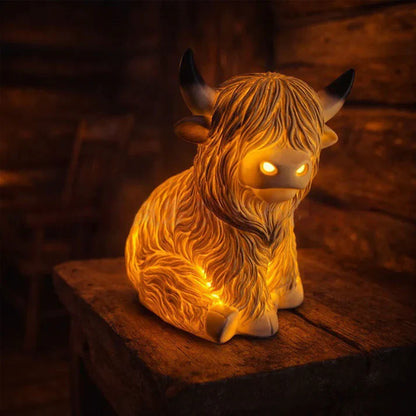 Highland-Kuh Nachtlicht Resin – Warmes Bernsteinlicht & Deko