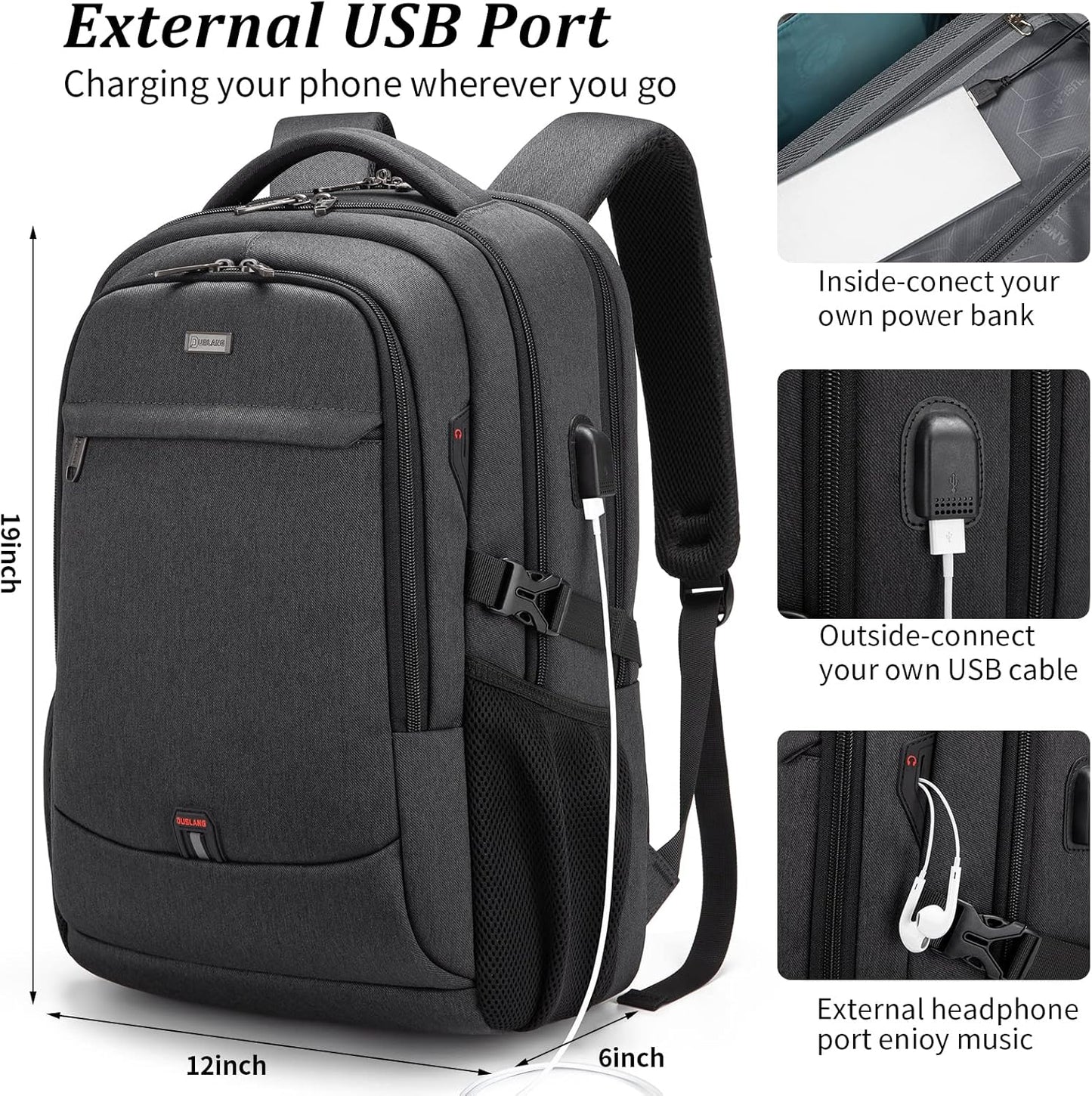Wasserdichter Laptop-Reiserucksack – USB-Ladeport & Organizer-Fächer