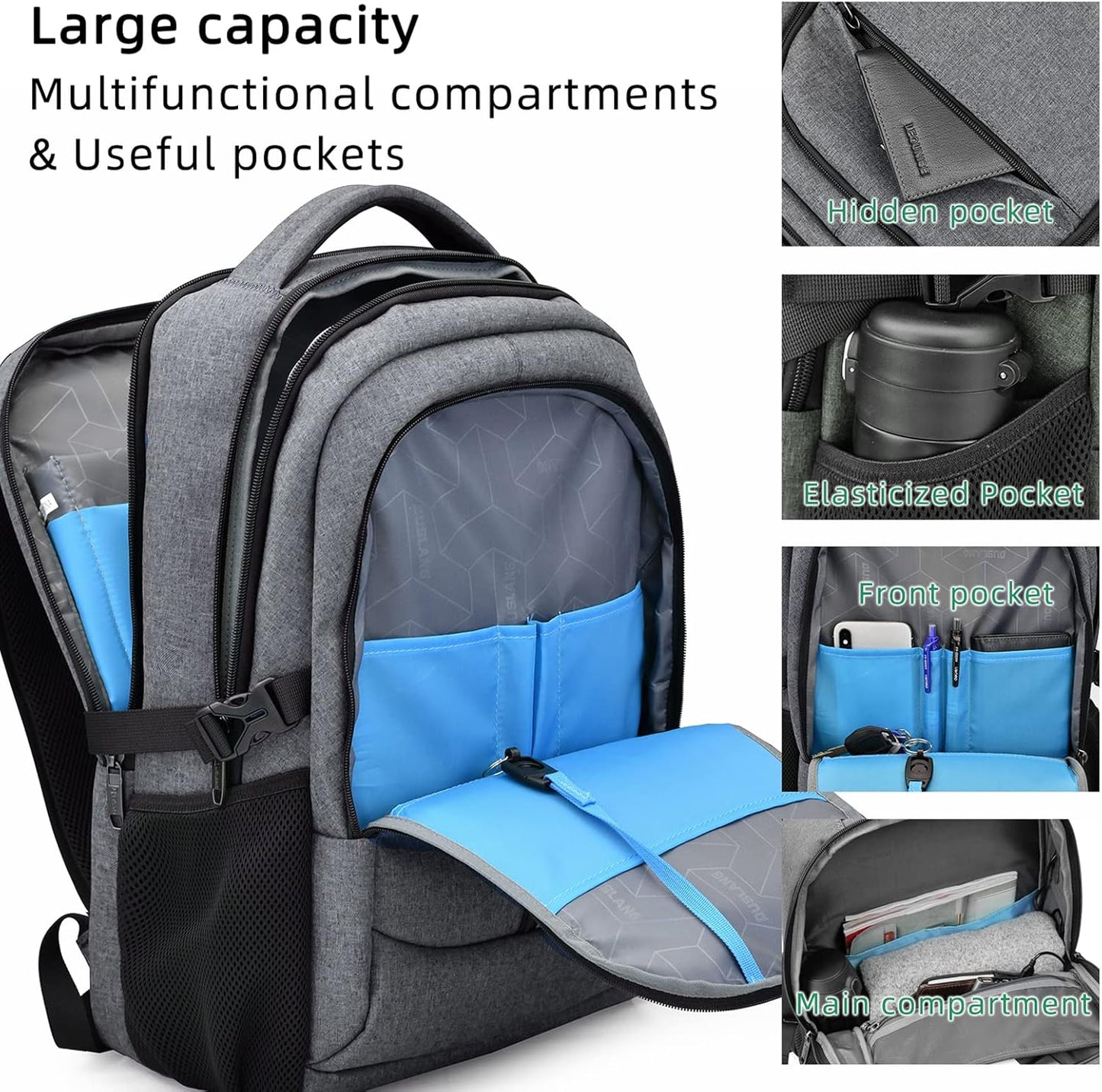 Wasserdichter Laptop-Reiserucksack – USB-Ladeport & Organizer-Fächer