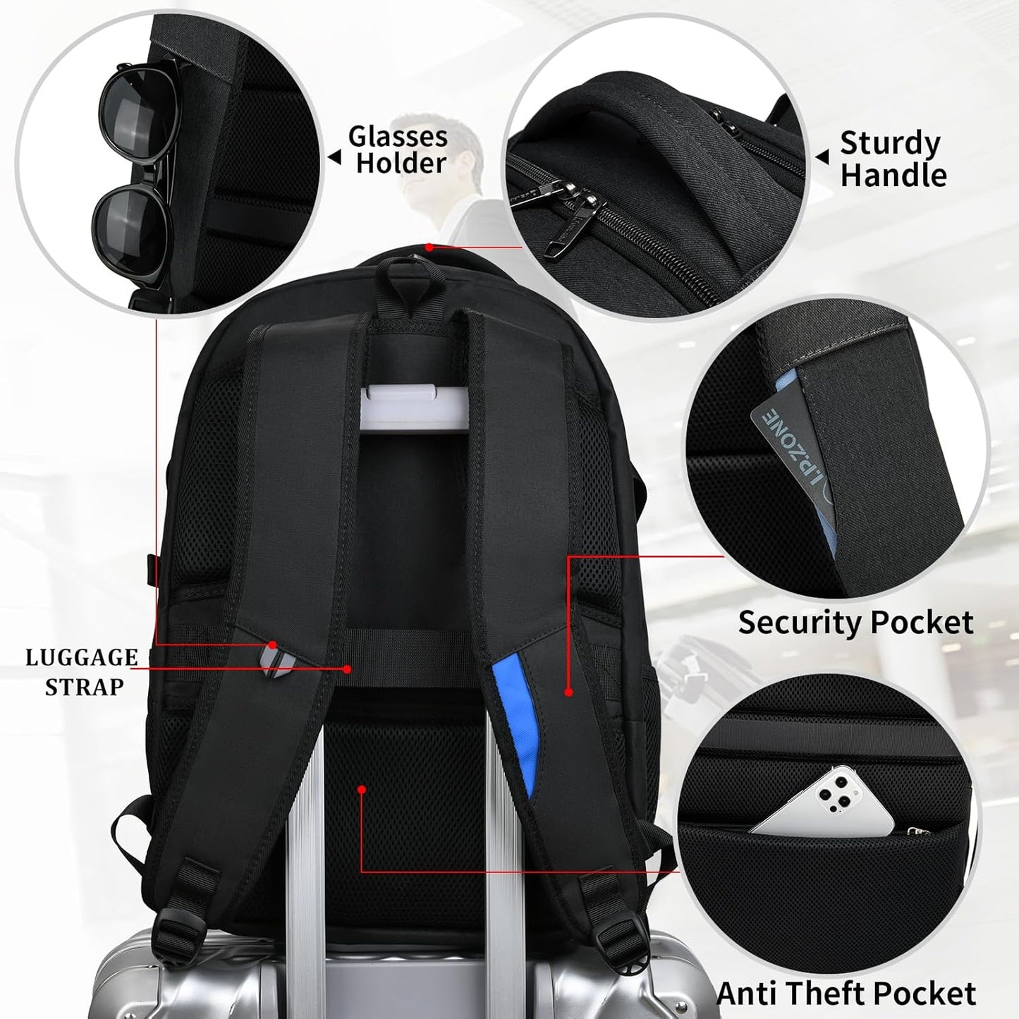 Wasserdichter Laptop-Reiserucksack – USB-Ladeport & Organizer-Fächer