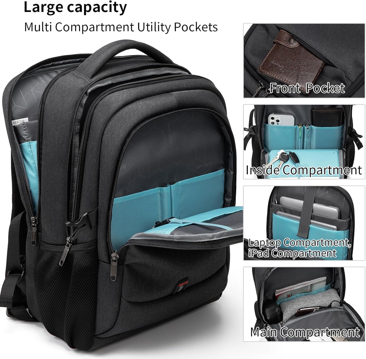 Wasserdichter Laptop-Reiserucksack – USB-Ladeport & Organizer-Fächer