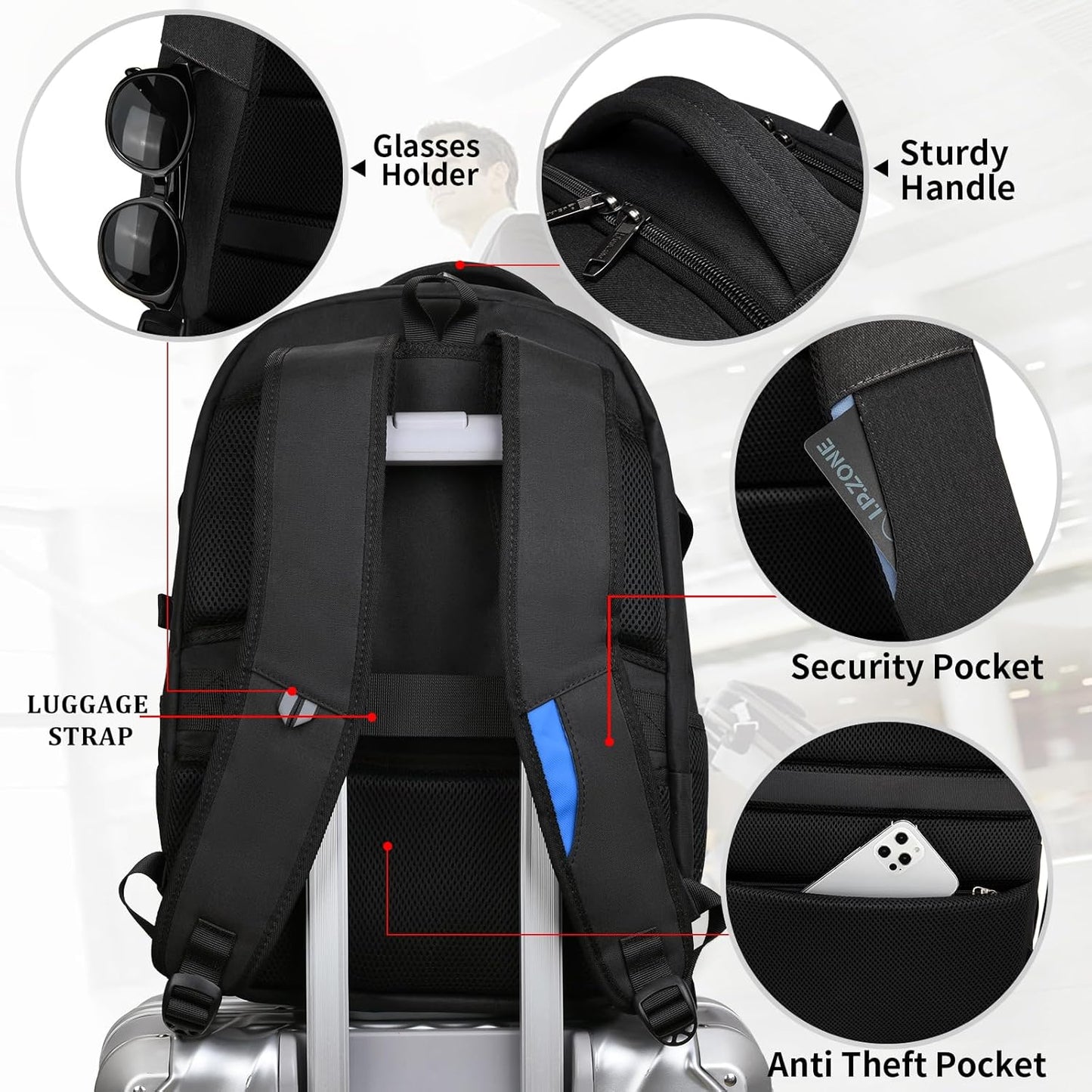 Wasserdichter Laptop-Reiserucksack – USB-Ladeport & Organizer-Fächer