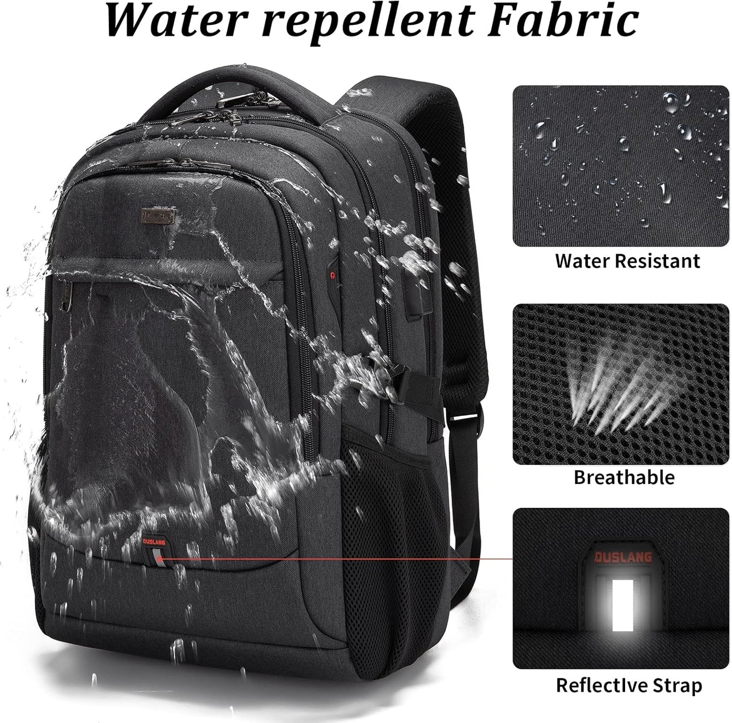 Wasserdichter Laptop-Reiserucksack – USB-Ladeport & Organizer-Fächer