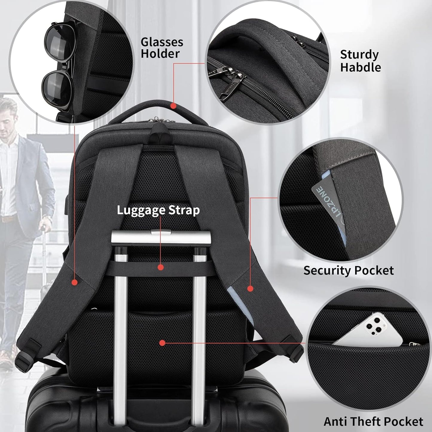 Wasserdichter Laptop-Reiserucksack – USB-Ladeport & Organizer-Fächer
