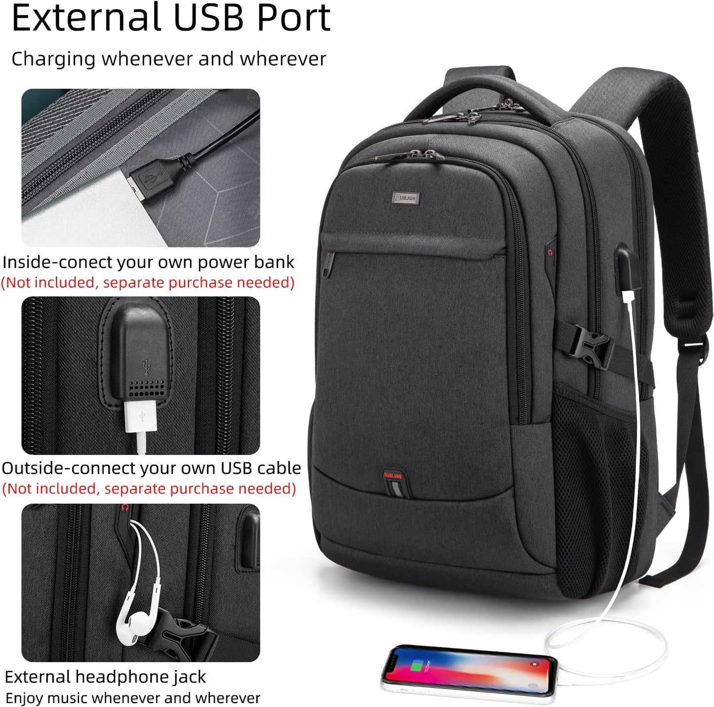 Wasserdichter Laptop-Reiserucksack – USB-Ladeport & Organizer-Fächer