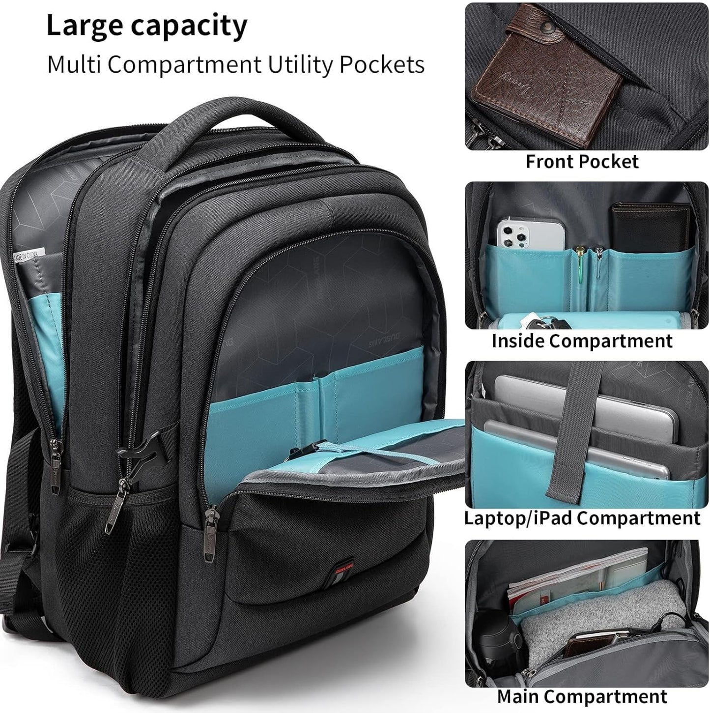 Wasserdichter Laptop-Reiserucksack – USB-Ladeport & Organizer-Fächer