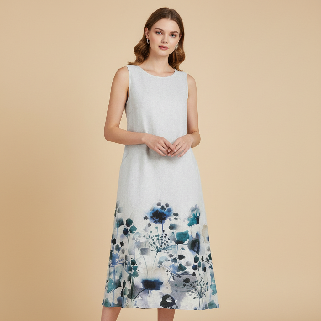 Blumenmuster Midi Kleid für Damen | Sommerkleid
