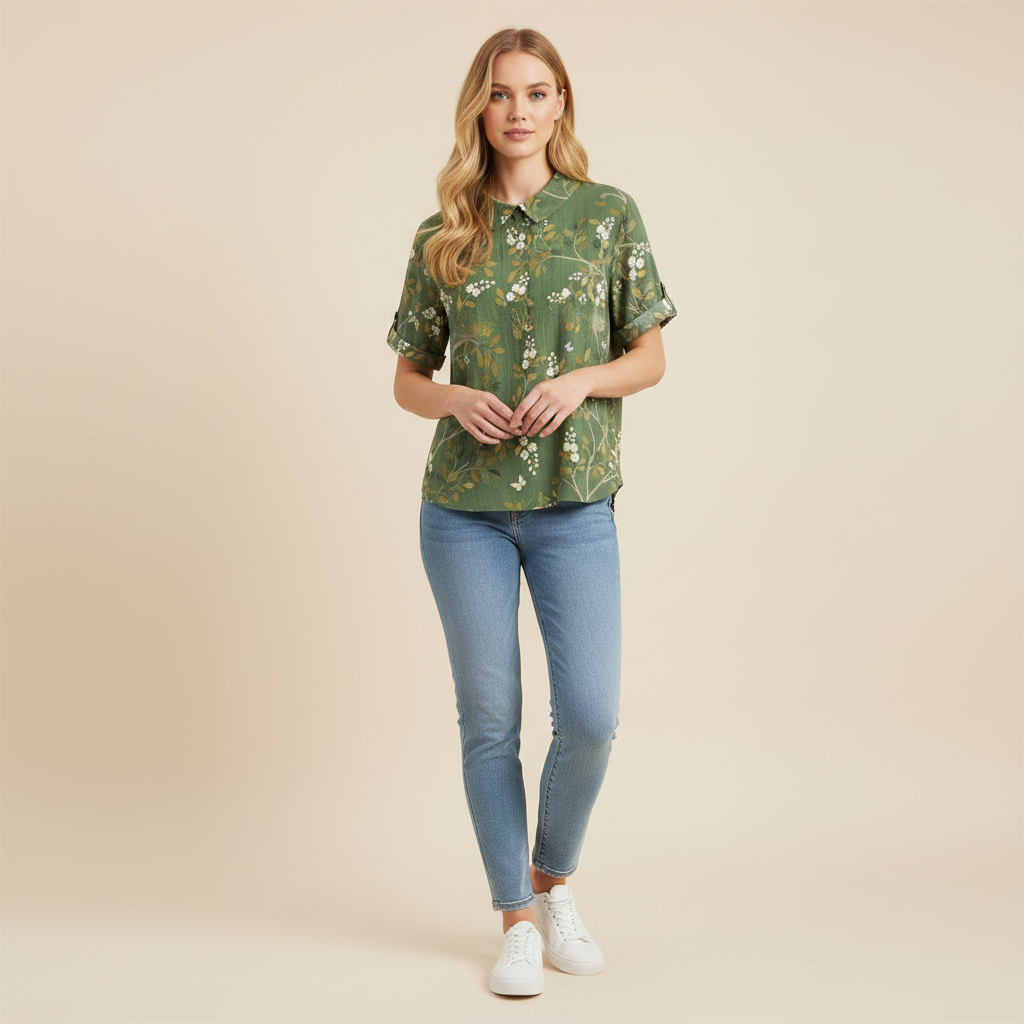 Damen Vintage Blumenmuster Bluse | Lässige Mode