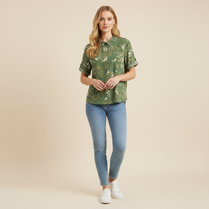 Damen Vintage Blumenmuster Bluse | Lässige Mode