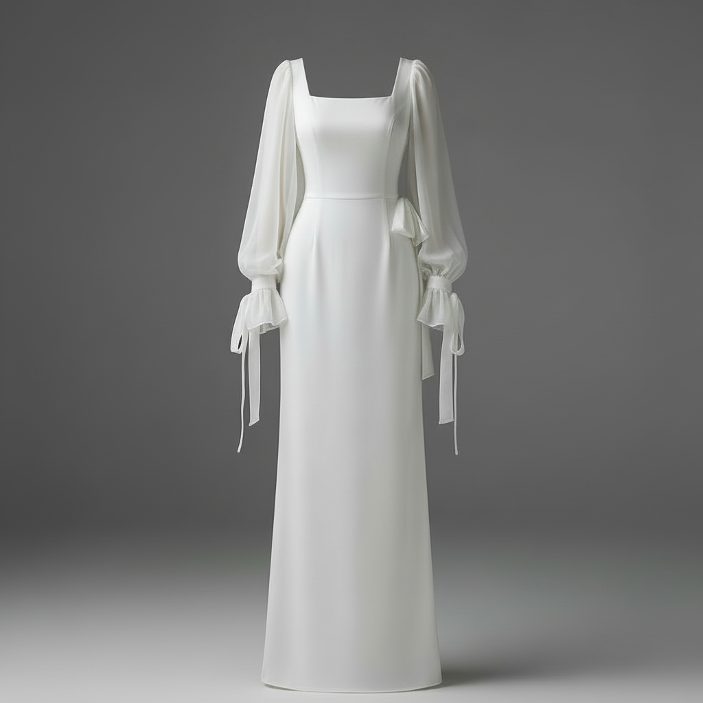 Elegantes Maxi Kleid mit Langarm und Quadratischem Ausschnitt | Damenmode