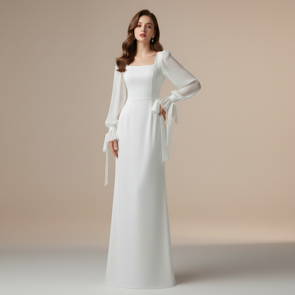 Elegantes Maxi Kleid mit Langarm und Quadratischem Ausschnitt | Damenmode