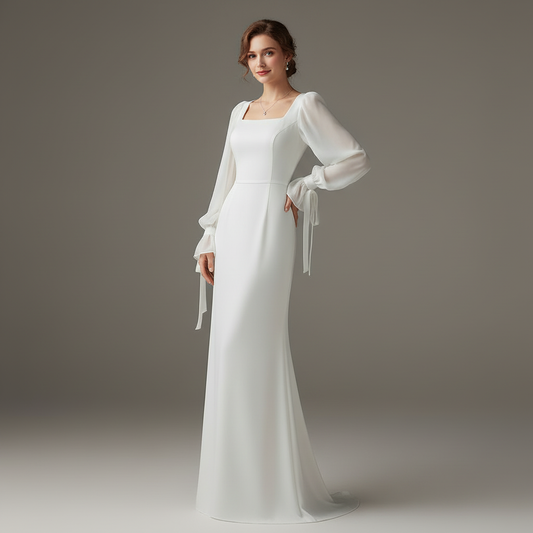 Elegantes Maxi Kleid mit Langarm und Quadratischem Ausschnitt | Damenmode