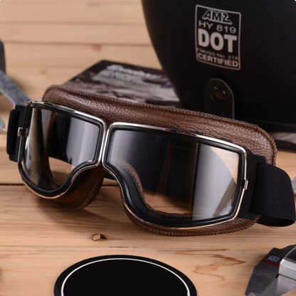 Vintage Motorradbrille RiderEdge – Echtleder & UV-Schutz Retro-Goggle