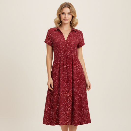 Hemdblusenkleid Midi Damen | Kurzärmliges Kleid für Alltag
