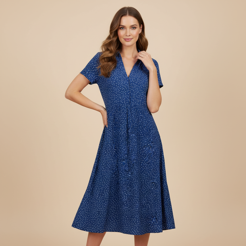 Hemdblusenkleid Midi Damen | Kurzärmliges Kleid für Alltag