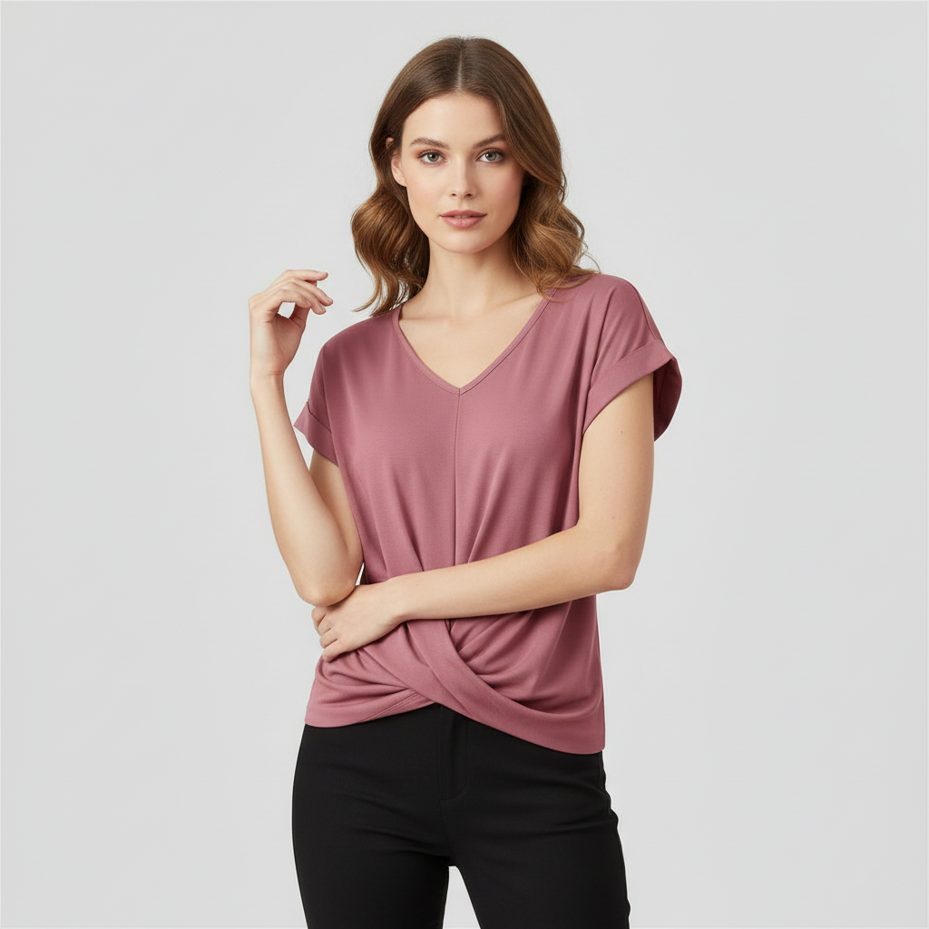 V-Ausschnitt Twist-Top | Oberteil Damen Kurzarm