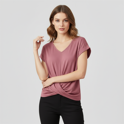 V-Ausschnitt Twist-Top | Oberteil Damen Kurzarm