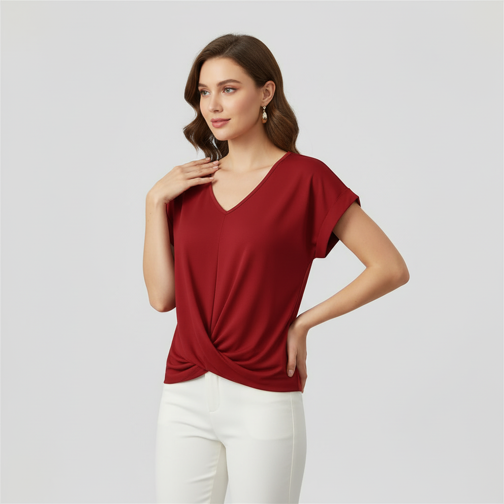 V-Ausschnitt Twist-Top | Oberteil Damen Kurzarm