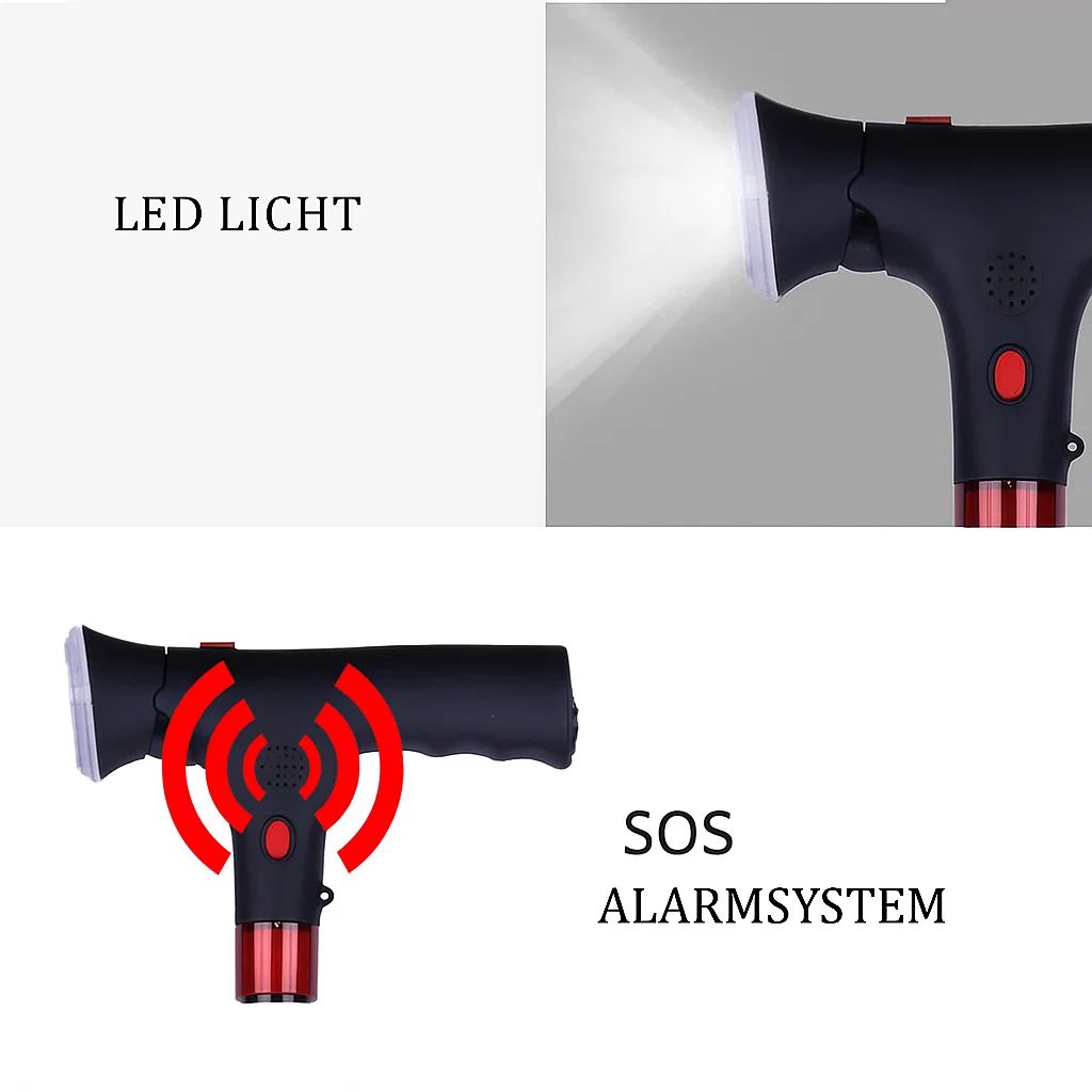 Faltbarer Gehstock – LED-Beleuchtung & SOS-Alarm Funktion