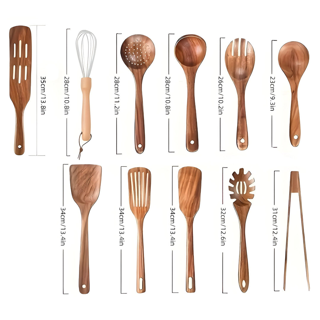 Holz-Küchenbesteck-Set 11-teilig – Mit Schneebesen & Kochutensilien