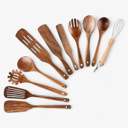 Holz-Küchenbesteck-Set 11-teilig – Mit Schneebesen & Kochutensilien