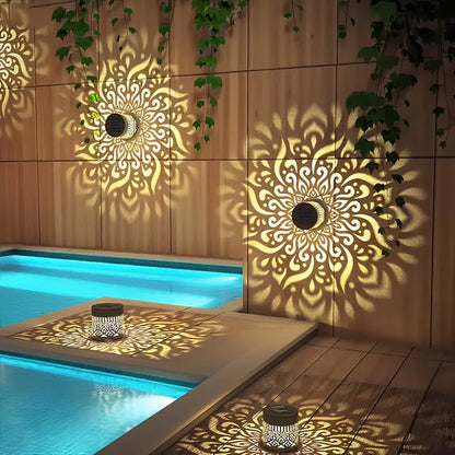 Solar-Laterne mit Schattenmuster – Dekoratives Lichtspiel & Outdoor