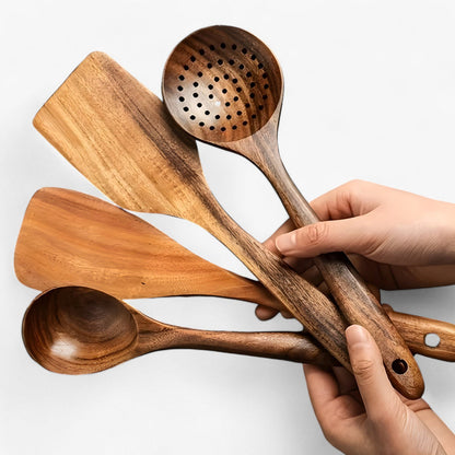 Holz-Küchenbesteck-Set 11-teilig – Mit Schneebesen & Kochutensilien