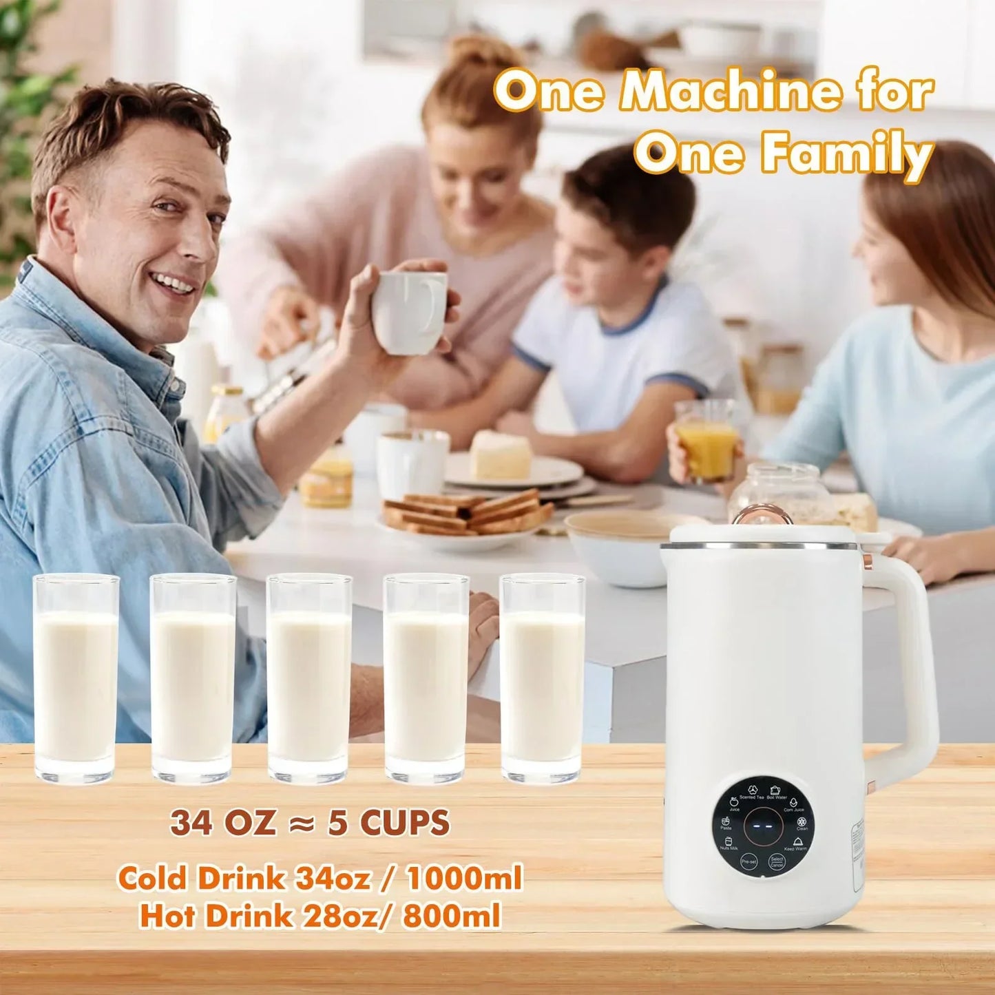Nussmilchmaker 8-in-1 1000 ml – Elektrisch Heiß-Kalt & Selbstreinigend