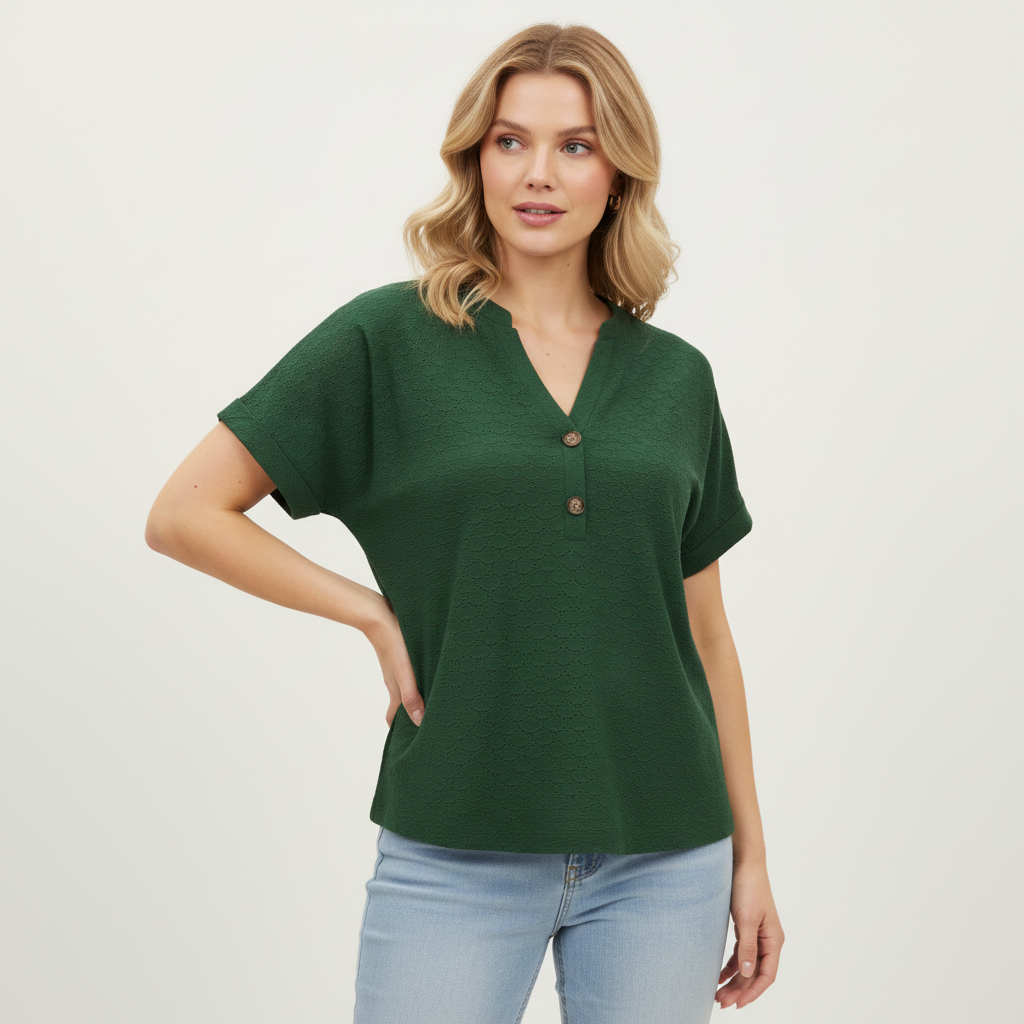 V-Ausschnitt Top Damen | Lässiges Kurzarmshirt für den Sommer
