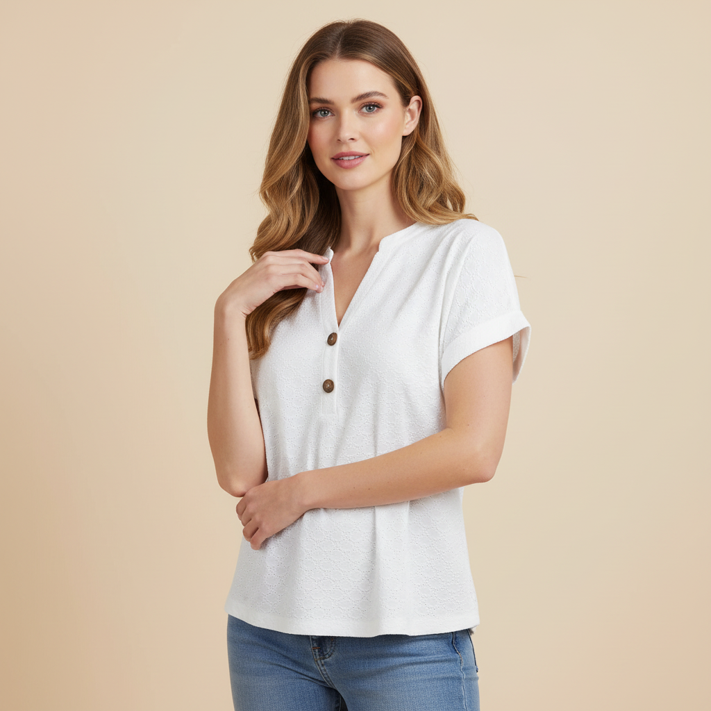 V-Ausschnitt Top Damen | Lässiges Kurzarmshirt für den Sommer