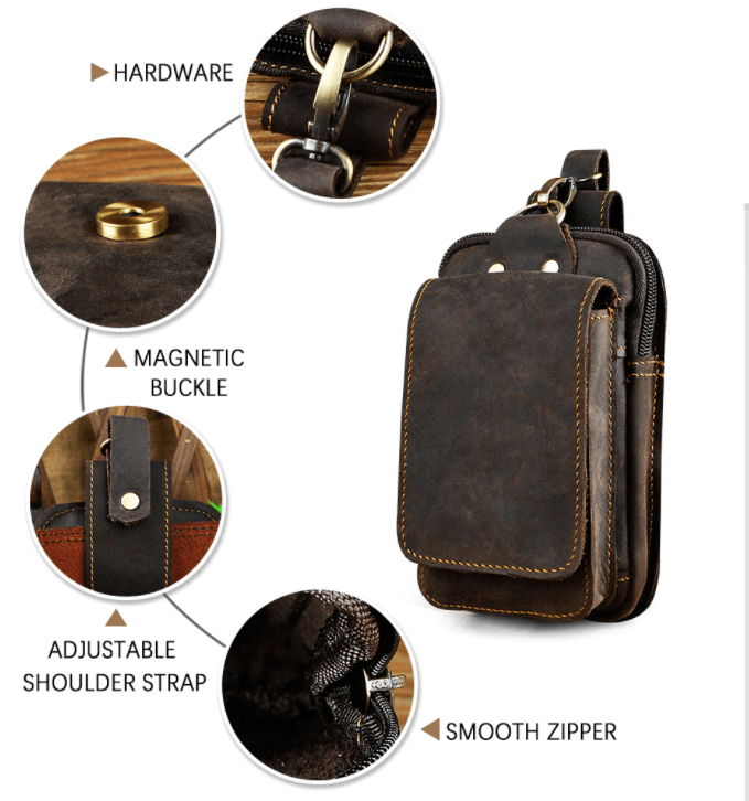 Herren Leder Bauchtasche – RFID-Schutz Multifach & Wasserdicht